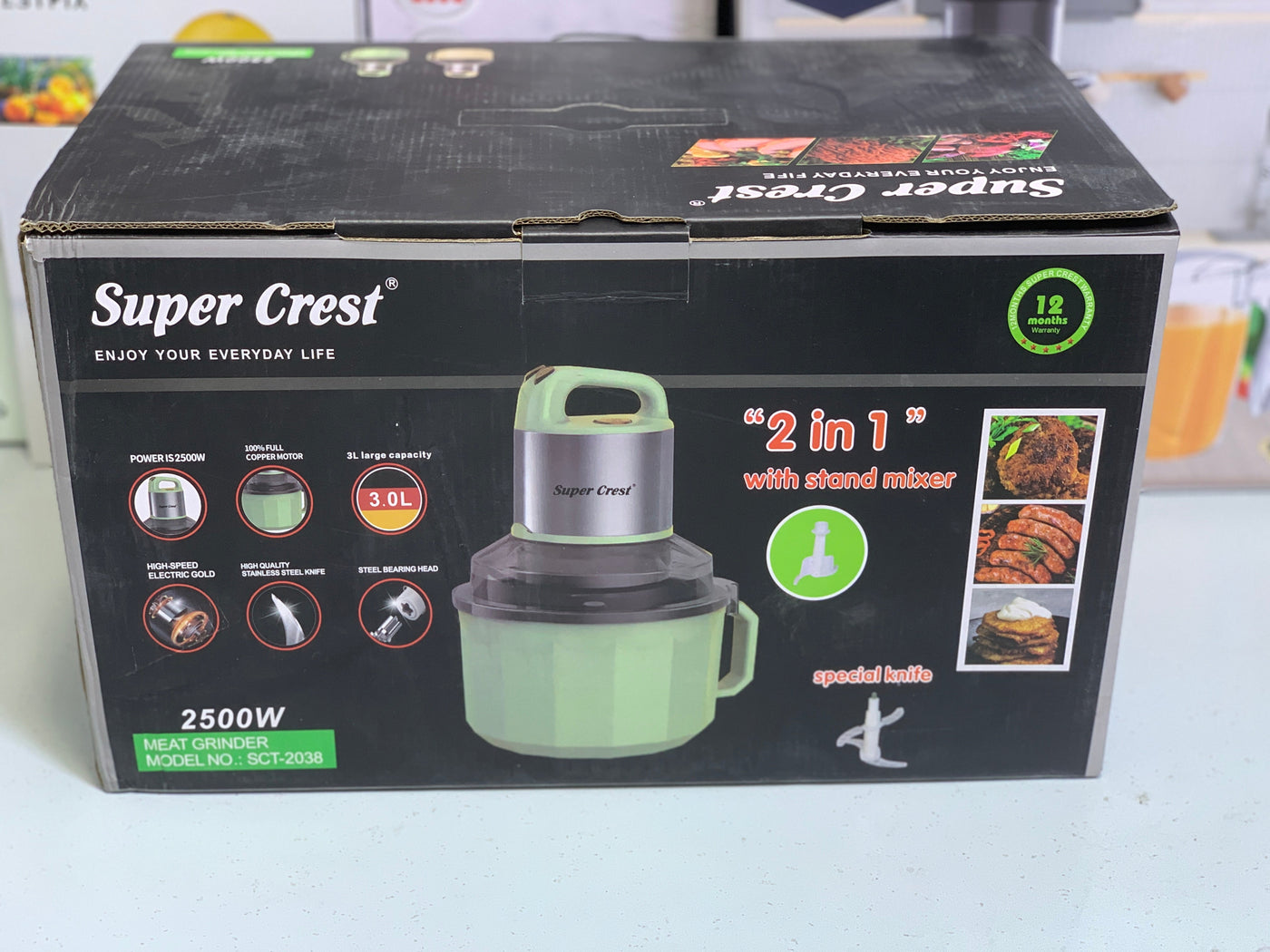 Super Crest 2 in 1 Meat Grinder/ Chopper and Stand Mixer 2500w Model: SCT 2038
