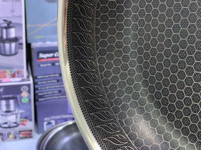 Laser Coating Frying Pan Stainless Steel Honeycomb Pattern Skillet without Lid