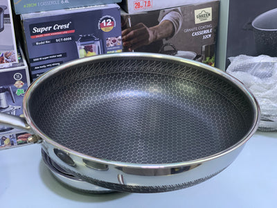 Laser Coating Frying Pan Stainless Steel Honeycomb Pattern Skillet without Lid