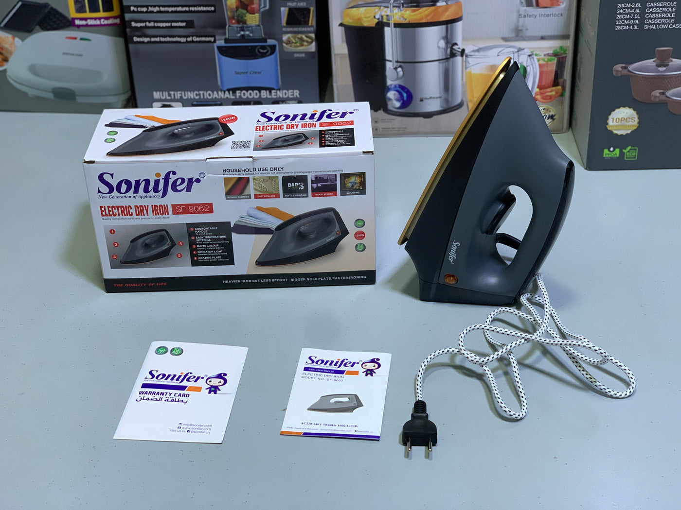Sonifer Electric Dry iron SF-9062  1200w Non Stick Soleplate