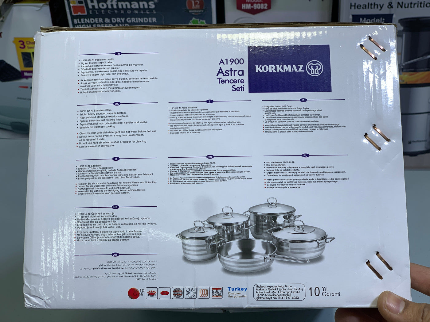 Korkmaz Cookware Set 9 Pieces Stainless Steel induction base