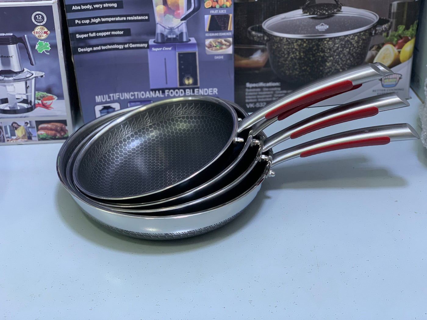 Laser Coating Frying Pan Stainless Steel Honeycomb Pattern Skillet without Lid