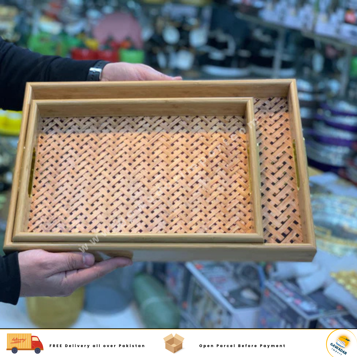 2 Pieces Serving Trays Bamboo