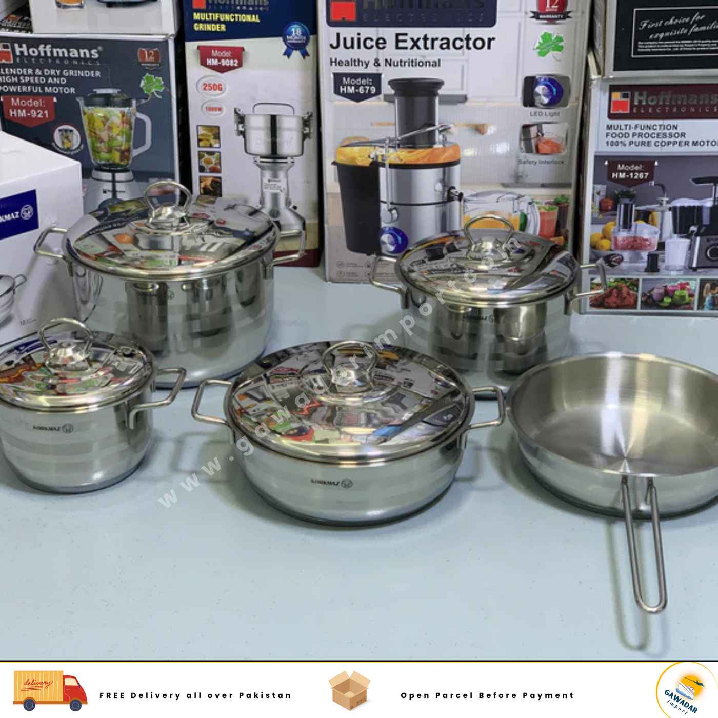 Korkmaz Cookware Set 9 Pieces Stainless Steel induction base