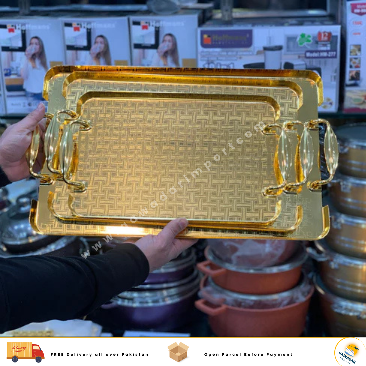 Golden Serving Trays Stainless Steel 3 in 1