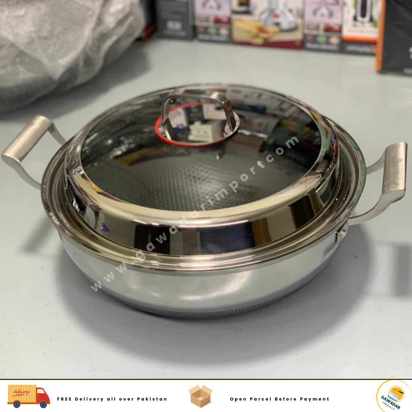 Laser Coated HoneyComb Pattern Deep Frying Karahi /Handi