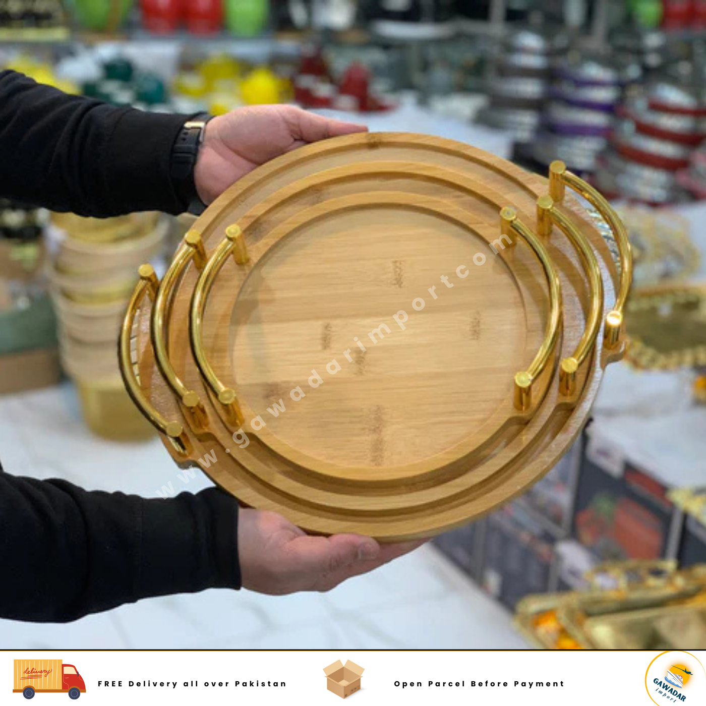 Bamboo Round Shape 3 Pieces Serving Trays